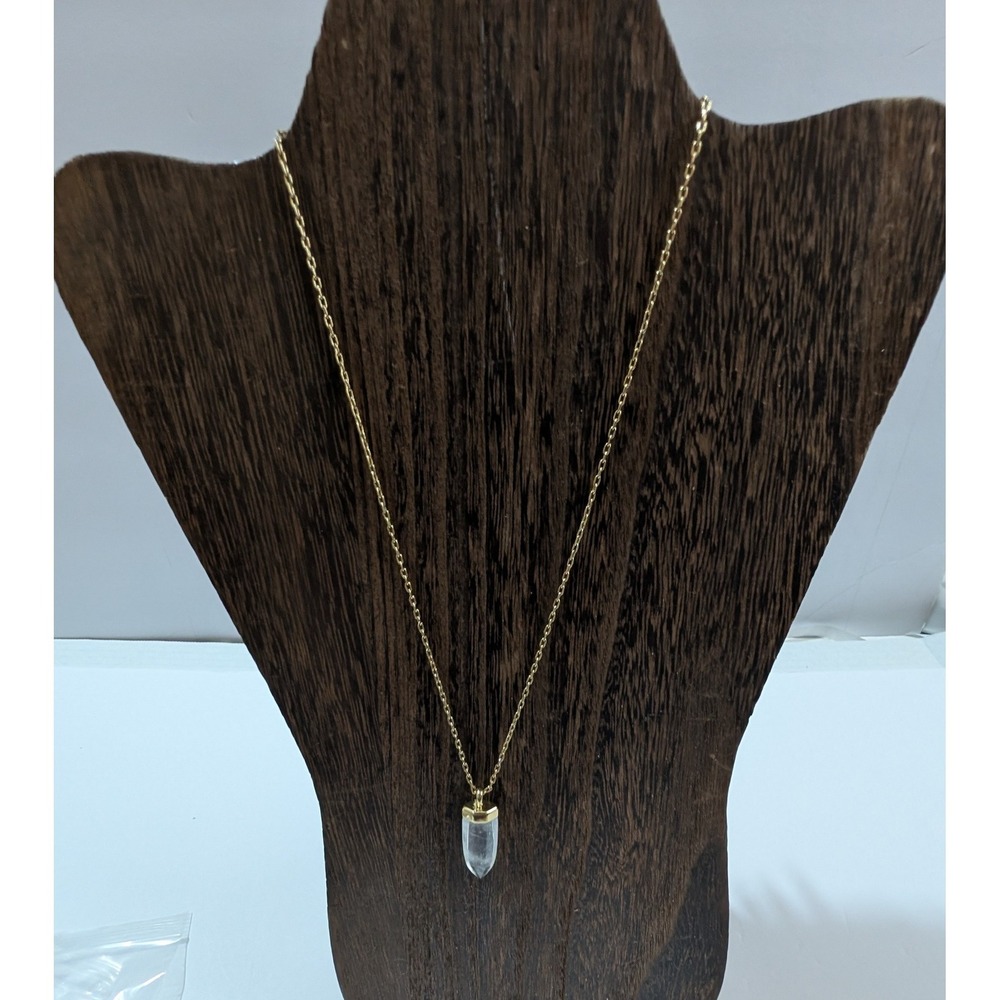 Stella & Dot Gold Tone Clear Crystal Point Pendant Necklace Boho Minimalist